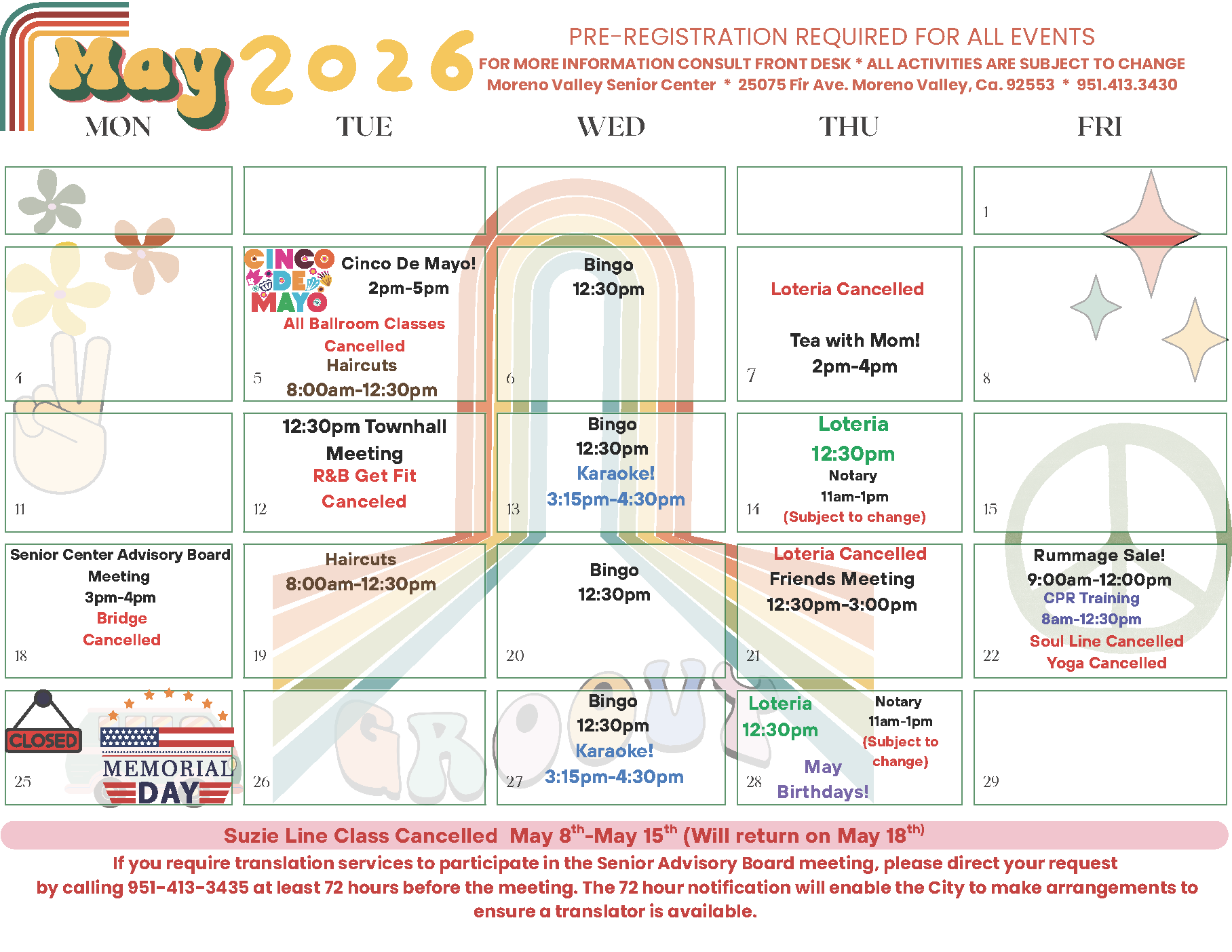 Senior Center Calendar